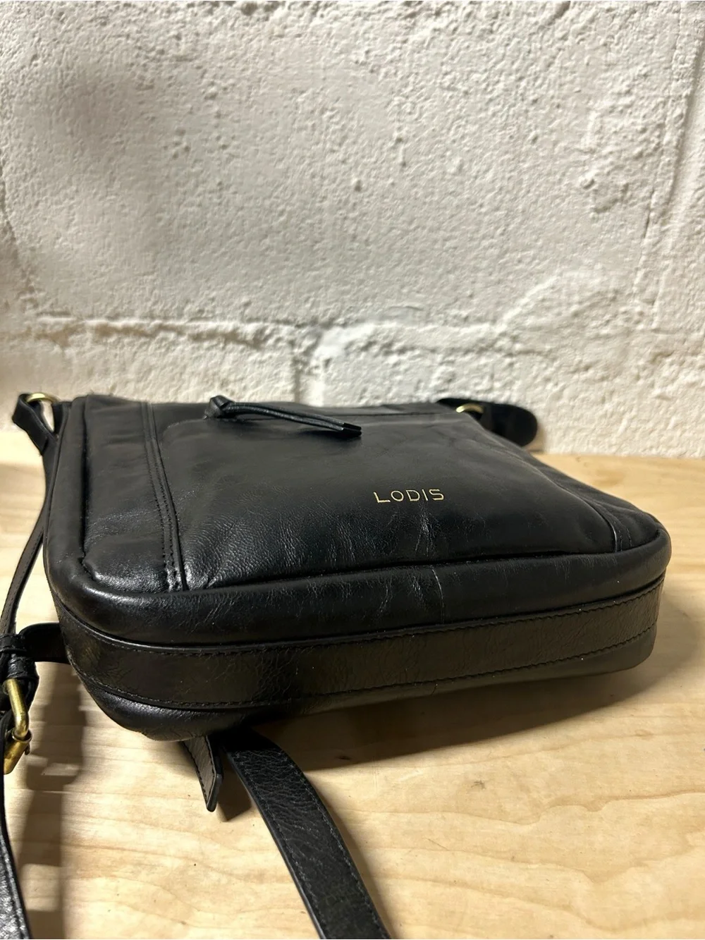 Vintage Lodis Black Smooth Genuine Leather Crossbody Bag